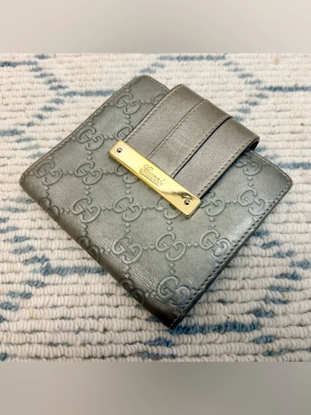GUCCI Metallic Grey Signature GuccissimaGG Monogram Leather Bifold French Wallet - Picture 4 of 16